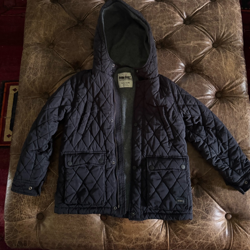 Men's Navy Quilted Hooded Jacket